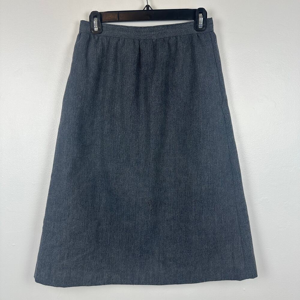 Vintage Domino Womens Wool Blend Fully Lined Midi Slit A-Line Grey Skirt Size 10
